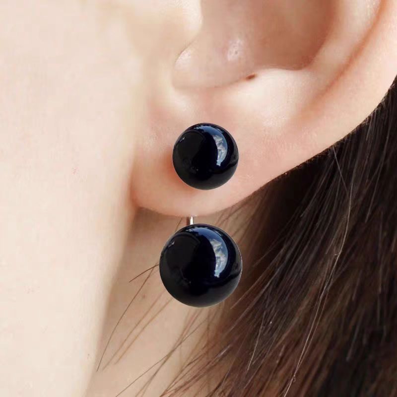 Sterling Silver Needle Fashion Double Clothes Big Diagonal Small Beads Stud Earrings For Women