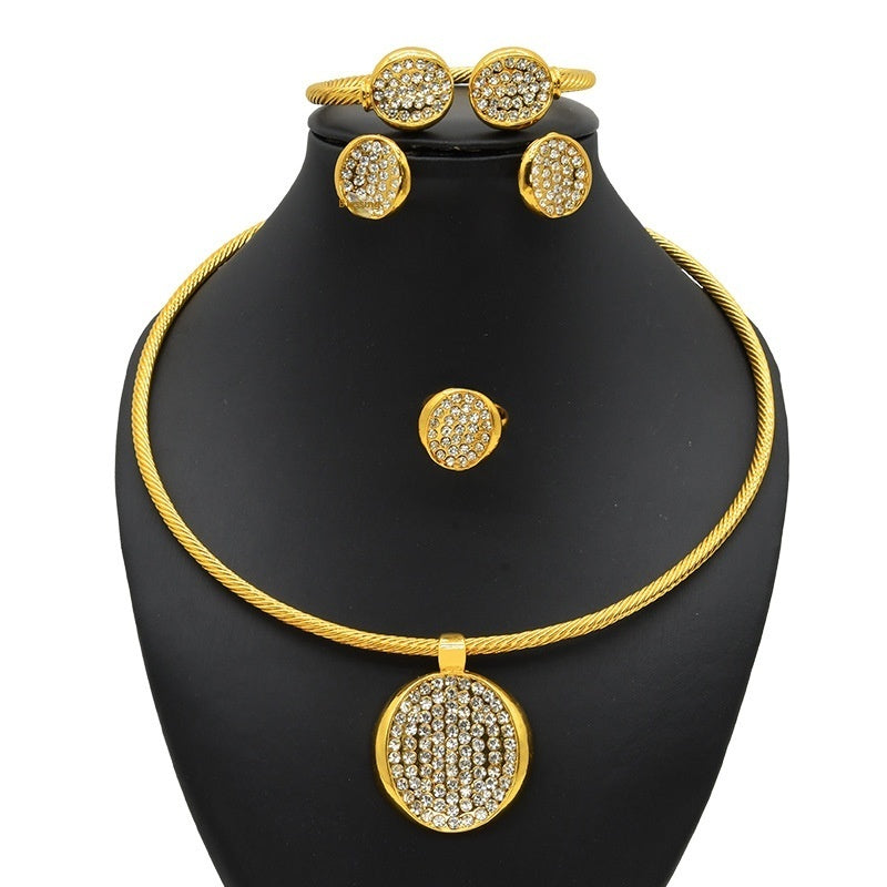 Women Four-piece Set Pearl Necklace Ring Earring Bracelet