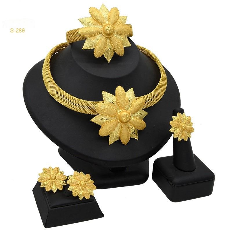 Women Four-piece Set Pearl Necklace Ring Earring Bracelet