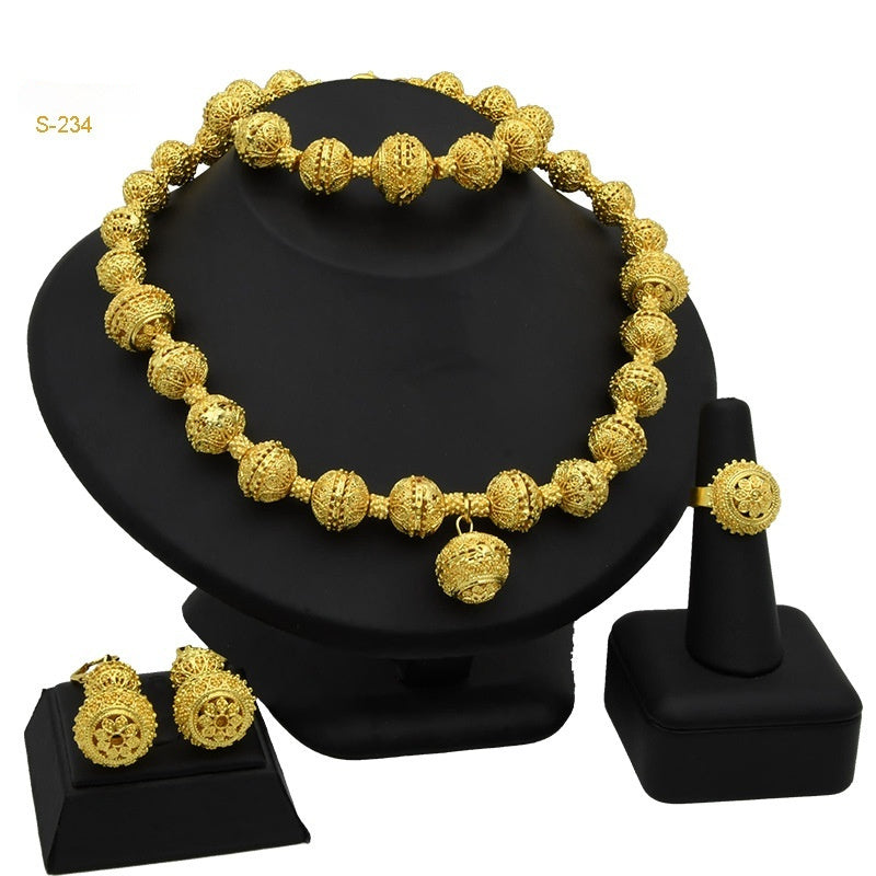 Women Four-piece Set Pearl Necklace Ring Earring Bracelet