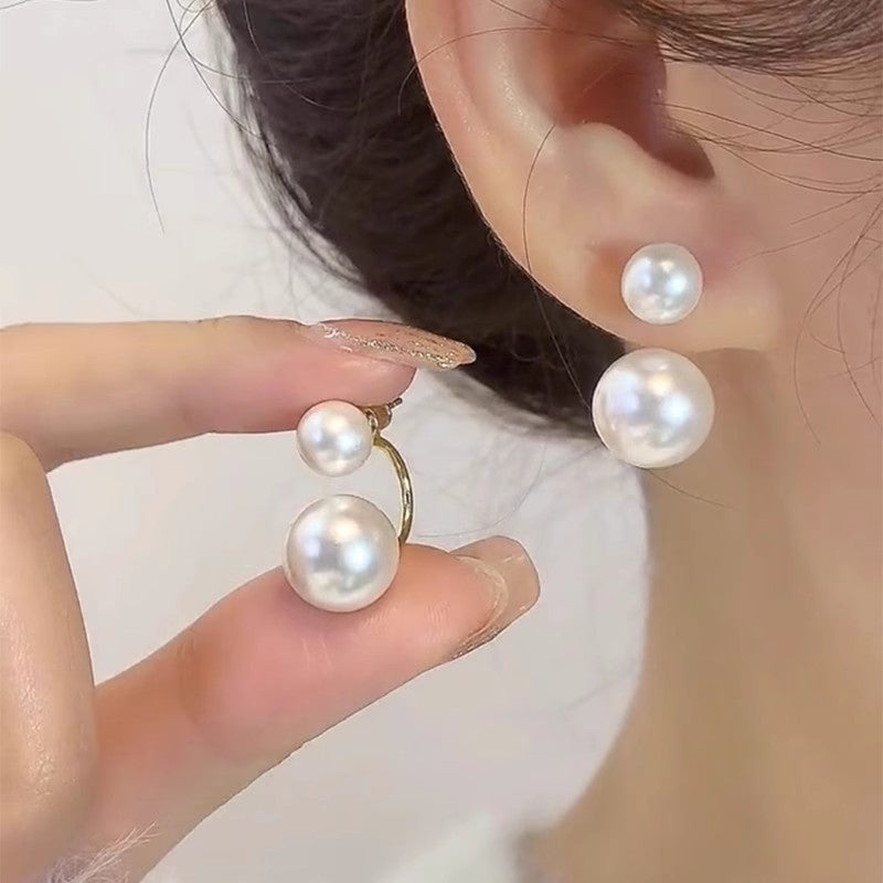Sterling Silver Needle Fashion Double Clothes Big Diagonal Small Beads Stud Earrings For Women
