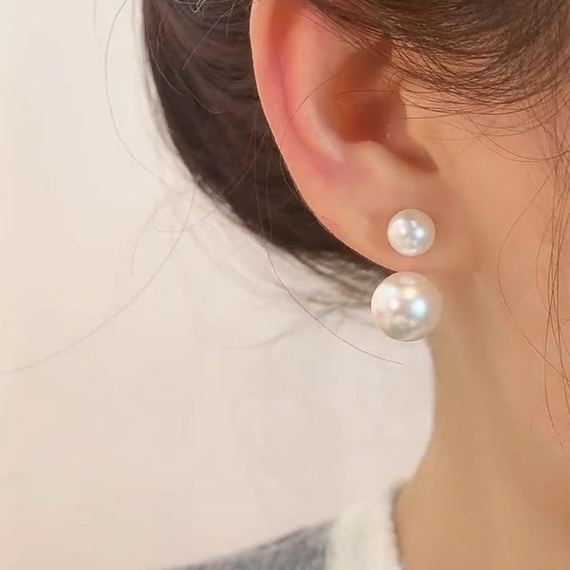 Sterling Silver Needle Fashion Double Clothes Big Diagonal Small Beads Stud Earrings For Women