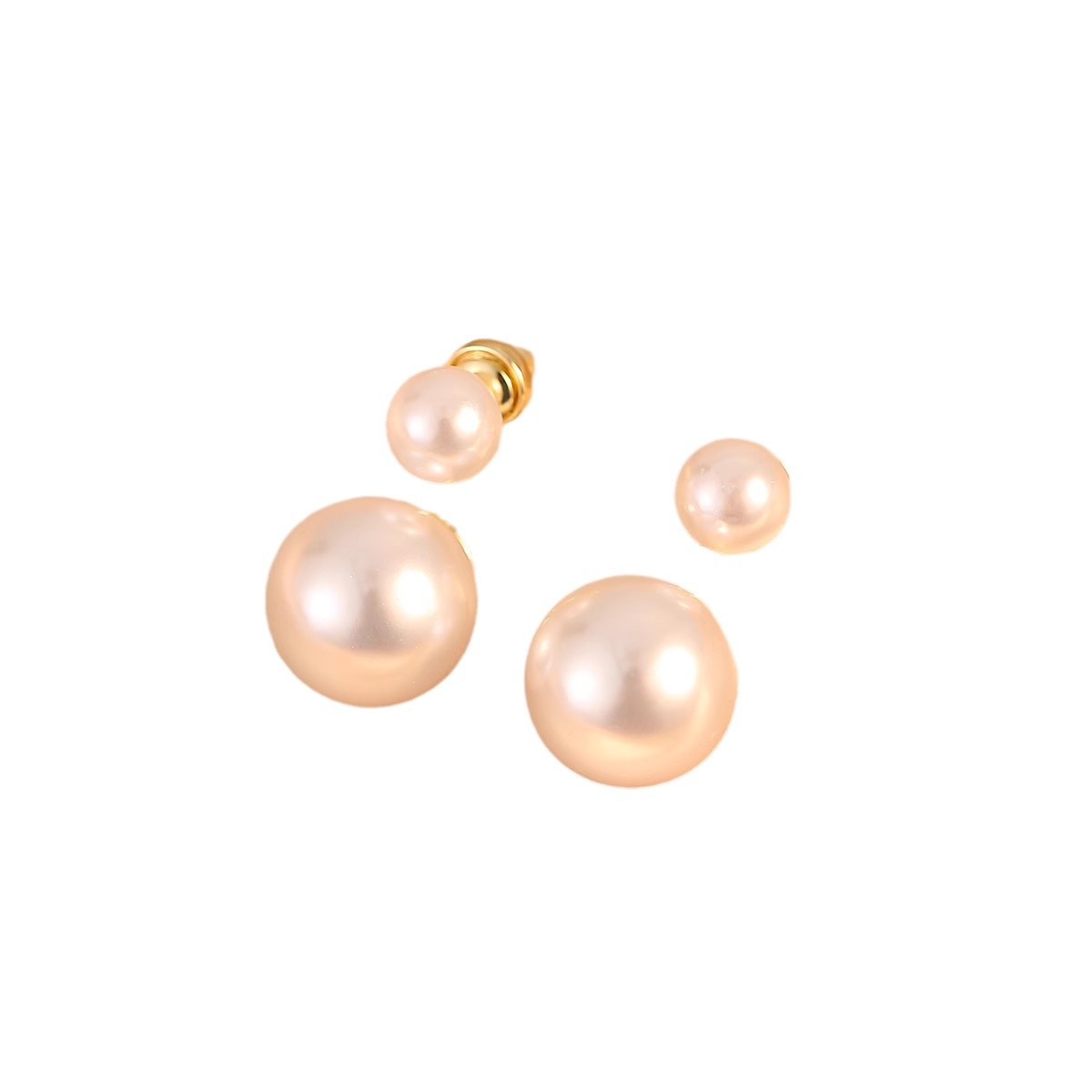 Sterling Silver Needle Fashion Double Clothes Big Diagonal Small Beads Stud Earrings For Women